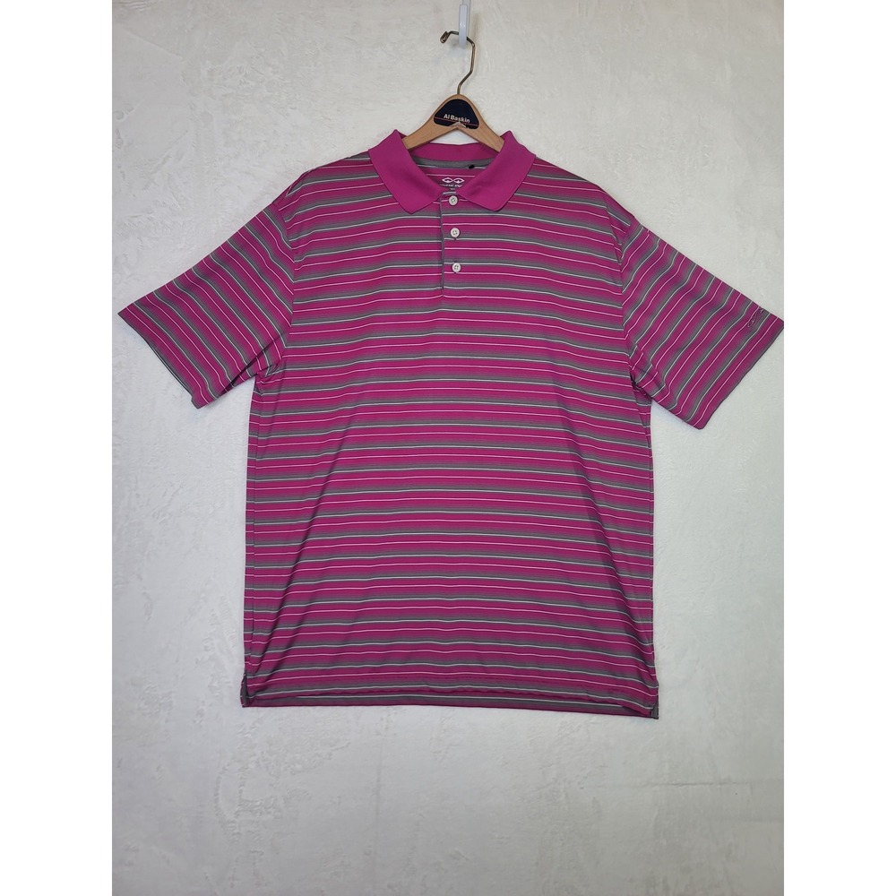 Snake Eyes Pink Striped Golf Poloβ Shirt Preppy Vacation Resortwear Mens Size XL
